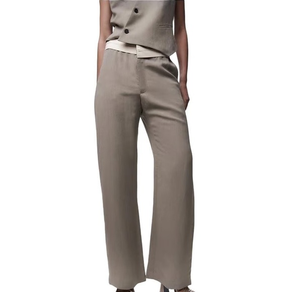 Zara Pants - ZARA CONTRAST WAIST PANTS LIMITED EDITION L $119